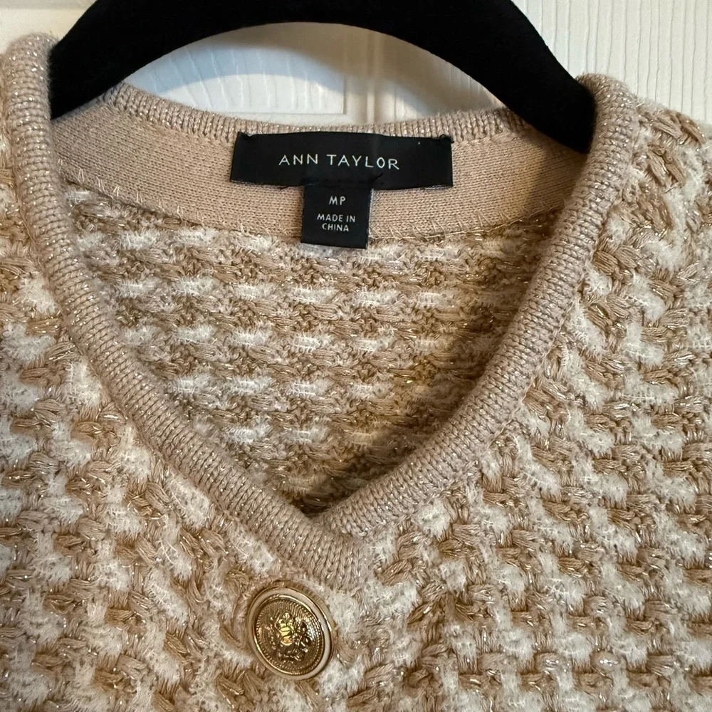 Ann Taylor Cream Knit Cardigan with Gold Button - Picture 2 of 3